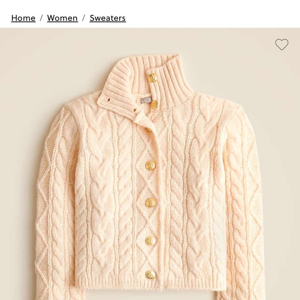 NWT J.Crew Natural Beige Cable Knit Turtleneck Cardigan size Small - Picture 2 of 9